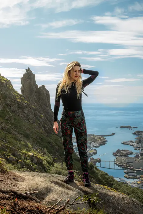 Weronika in the middle of a hike in Lofoten
