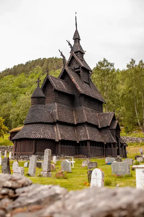 Old black viking church in Norway