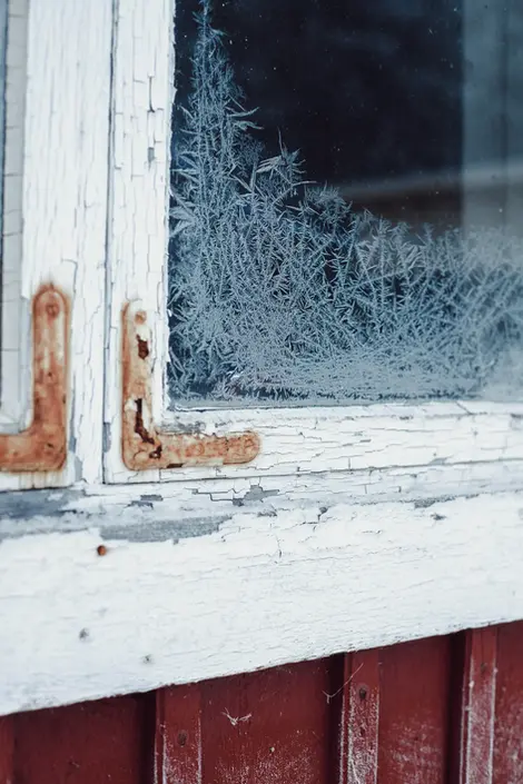 Details of a frozen window in Lapland
