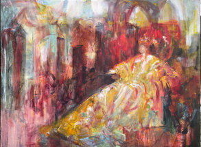 The Atrium is a abstract figurative painting referencing classical paintings by Mark Thibeault