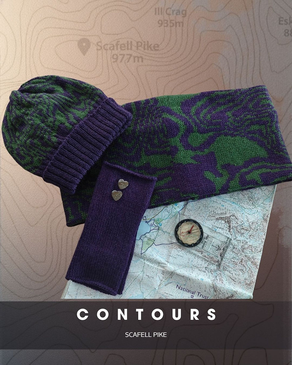 Thumbnail: Contours Collection - Scafell Pike, Green and Purple Merino Wool Cowl