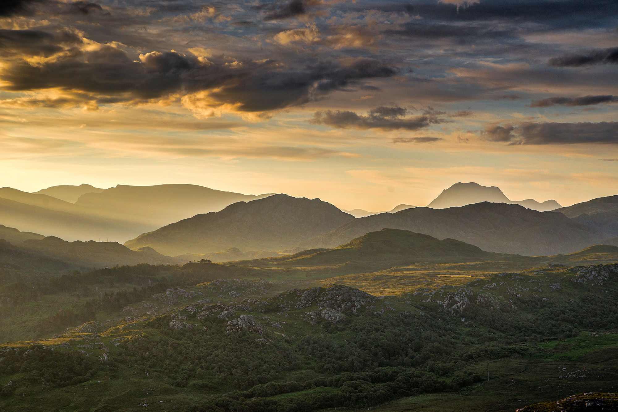Early morning light over the Fisherfield mountains and Slioch.