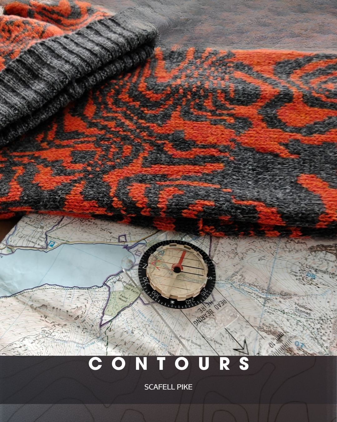 Contours Collection, Scafell Pike - Orange and Dark Grey Knitted Cowl