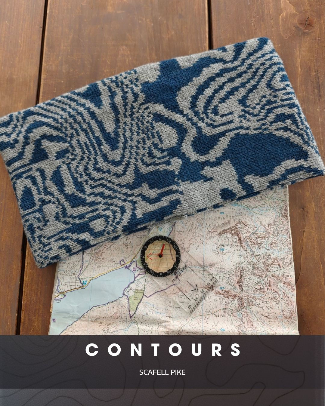 Contours Collection, Scafell Pike - Denim Blue and Silver Grey Merino Cowl