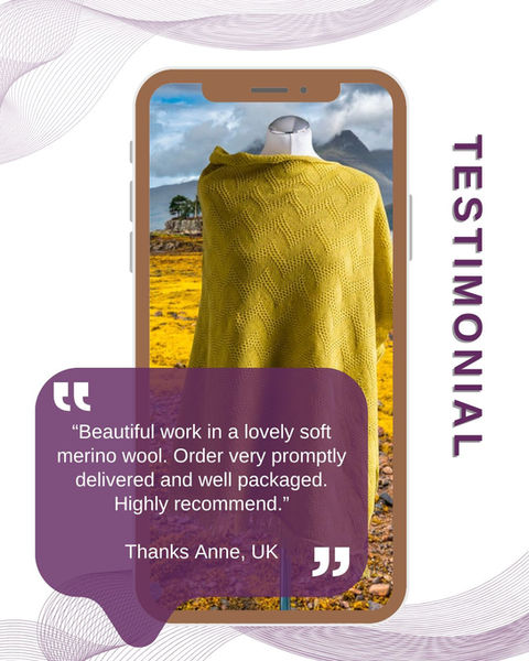 Elizabeth Larsen Knitwear Mustard textured poncho in merino woll review.