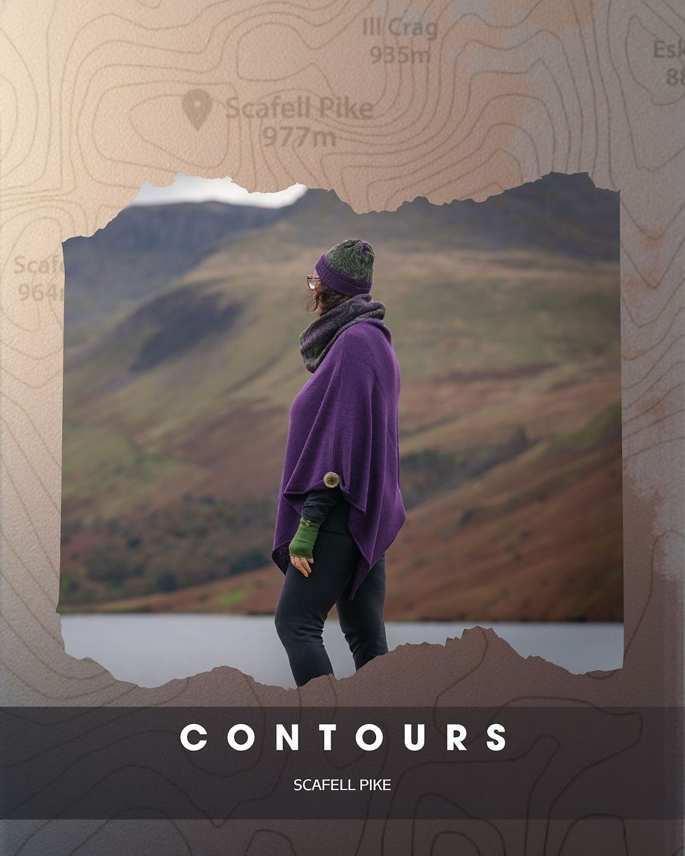 Thumbnail: Contours Collection - Scafell Pike, Green and Purple Merino Wool Cowl