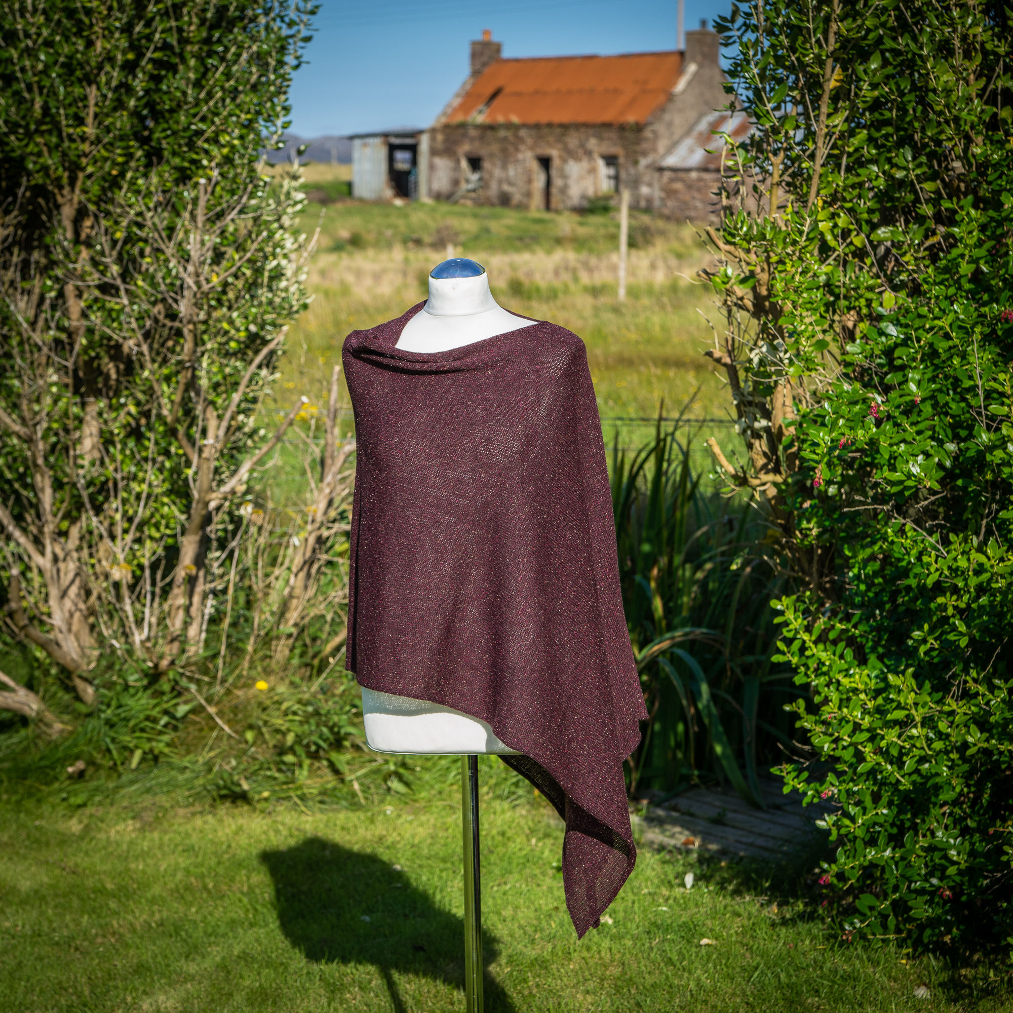 Highland Merino Silk Wine Tweed Poncho. Women's Poncho.