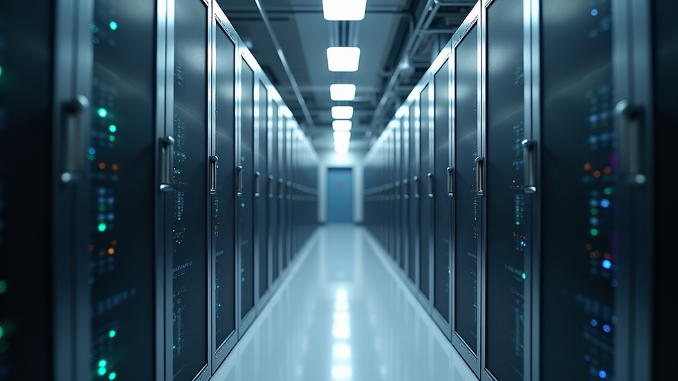 Eye-level view of a modern cloud data center