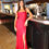 Thumbnail: Front view of Honora HN4003 bridesmaid dress in garnet colourway, with thigh high slit