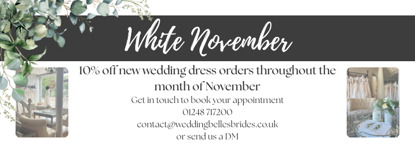 Promotional banner advertising 10% discount on new wedding dress orders throughout November