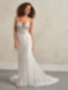 Front view of Maggie Sottero Edie Formal glittering deep-V wedding gown