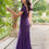 Thumbnail: Back view of Honora HN4038 square neck fit-and-flare bridesmaid dress with flutter sleeves shown in amethyst