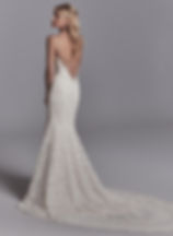 Back view of Sottero and Midgley Maxwell Rose fit and flare all over boho lace wedding dress with tie back