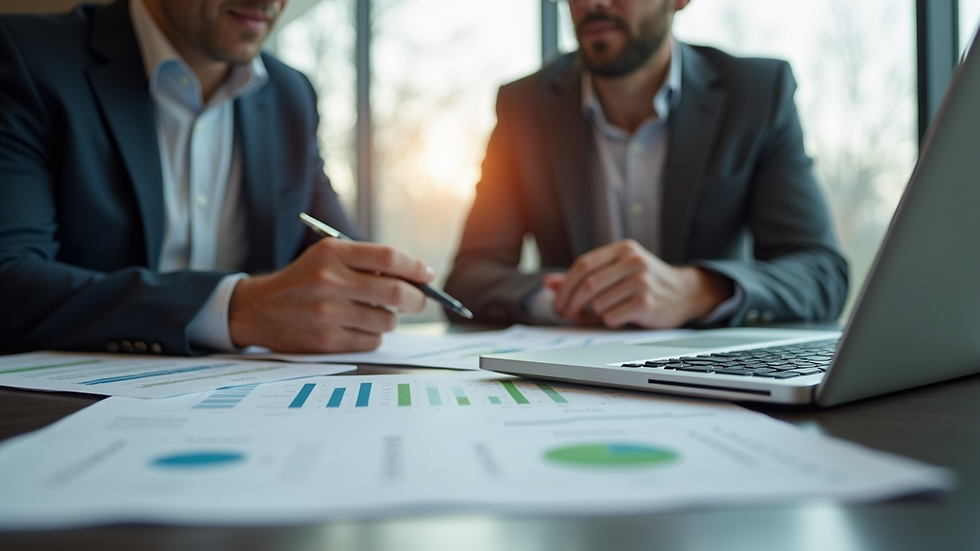 Eye-level view of a professional broker discussing property options with a client