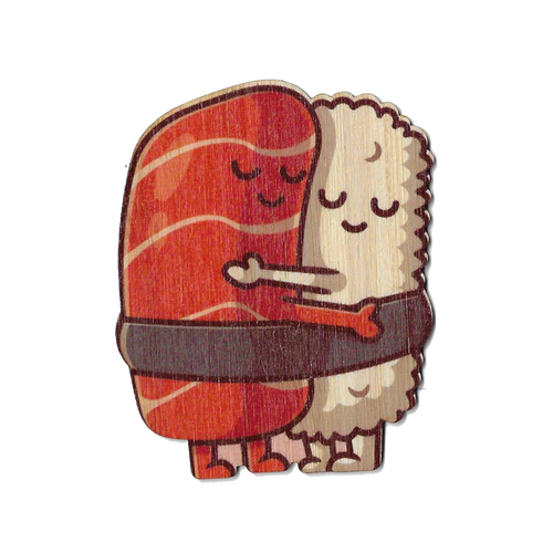 Spam Musubi Hugging LOCAL15 Bamboo Wood Stickers