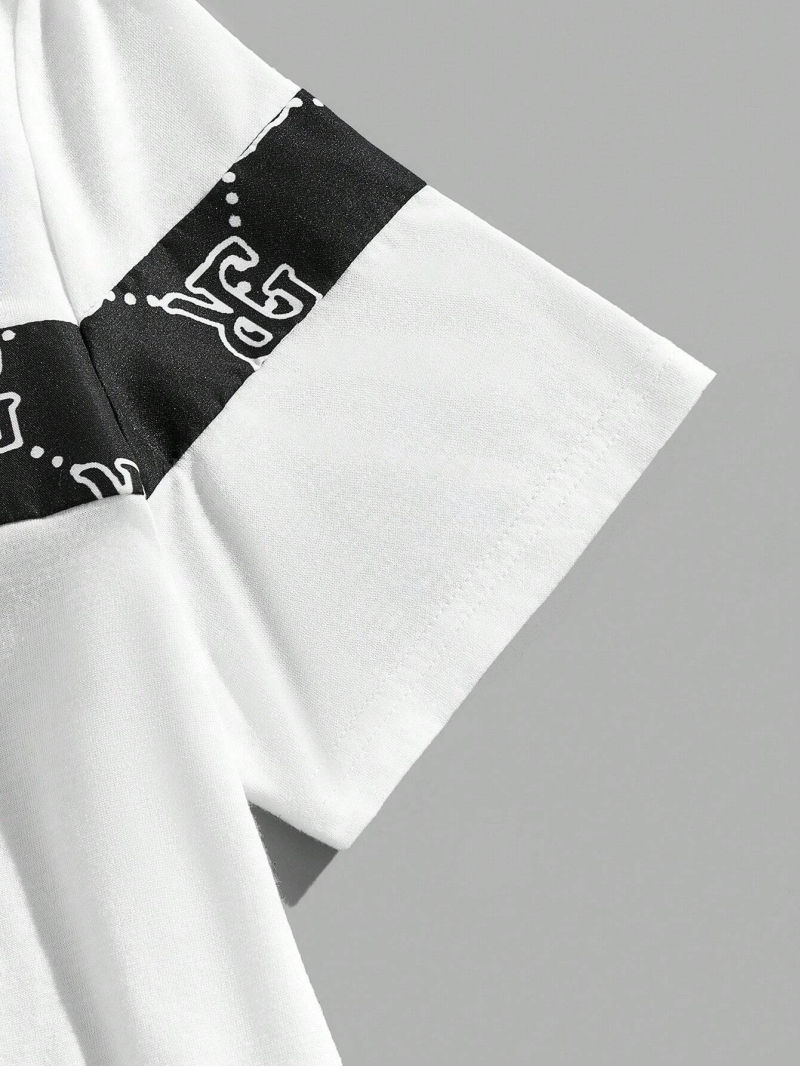 Thumbnail: Men's Suit Retro Fashion Letters Printed Round Neck T-shirt Shorts Suit Comforta