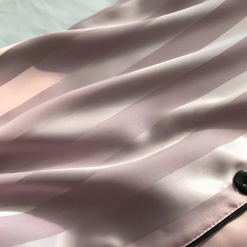 Thumbnail: 1 Set Women's Elegant Lounge Set, Plus Size Satin Striped Button Up Long Sleeve 