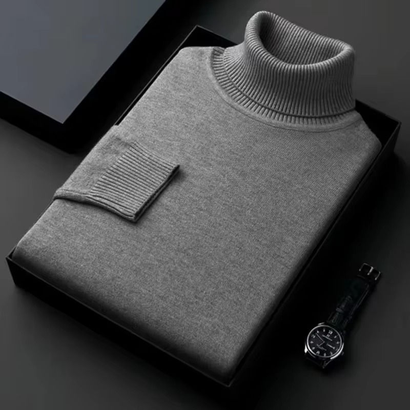 Thumbnail: New Mens Long Sleeve Knitted Sweaters Solid Color Turtleneck Coats Slim Fit Pull