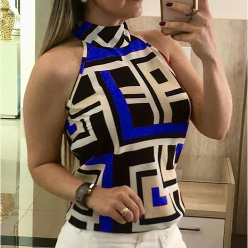 Thumbnail: 2019 Plus Size Women's Geometric Halter Vest Summer Fashion Sleeveless Tank Tops