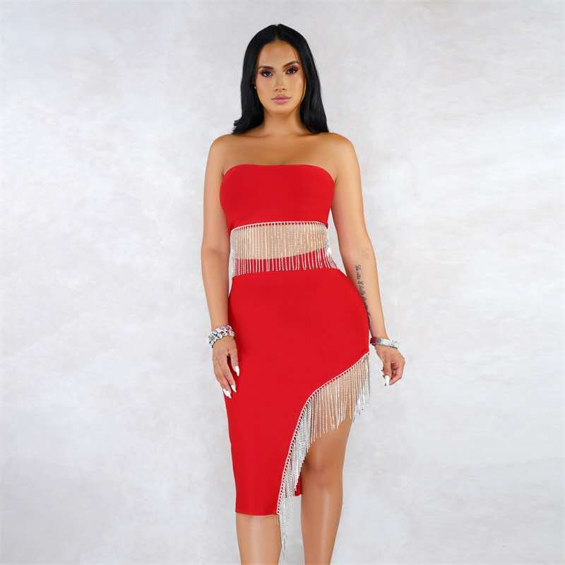 Thumbnail: 2022 Women Fashion Tassel Bandage Sleeveless Mini Backless Crop Top And Skirts 