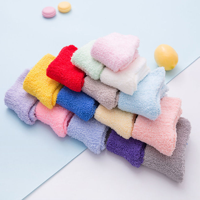 Fluffy Coral Fleece Women Sock Candy Color Warm Plush Socks For Women Winter Sof