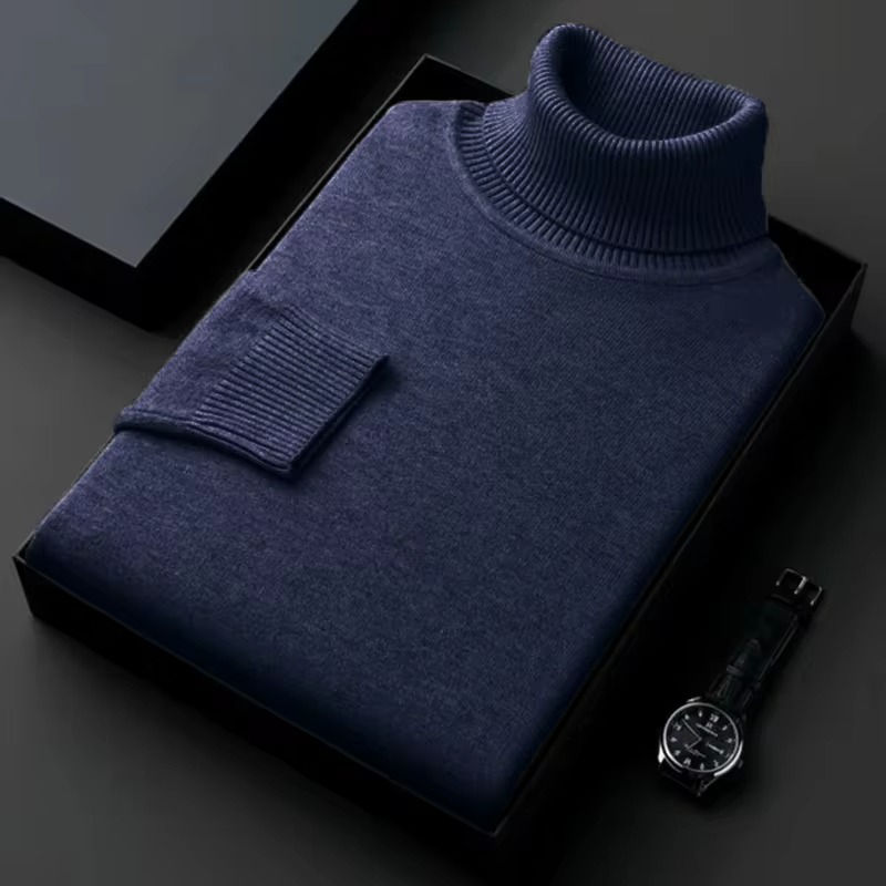 Thumbnail: New Mens Long Sleeve Knitted Sweaters Solid Color Turtleneck Coats Slim Fit Pull
