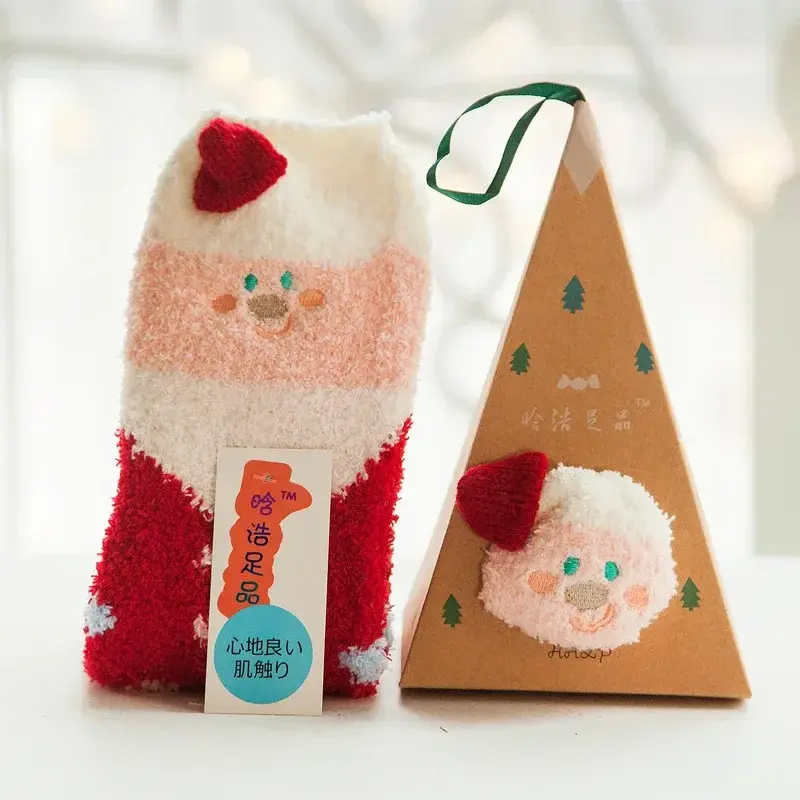 Thumbnail: 1 Pairs Box Christmas Socks Women Cute Thermal Fluffy Fuzzy Soft Velvet Thermo S