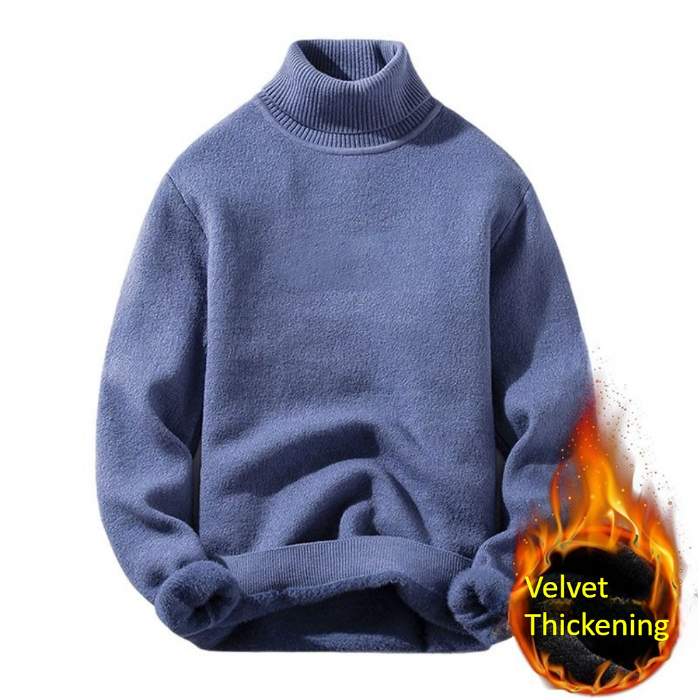 Thumbnail: Men's Fleece High Collar Sweater Winter Thickened Solid Color Knitwear Cold-proo