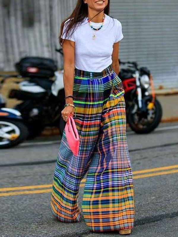 Missuoo 2024 New Female Vintage Multi-colored Plaid Pants Spring and Summer Loos