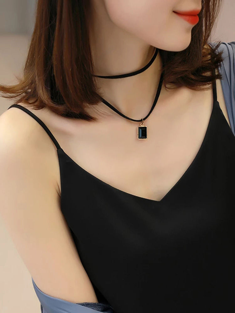 Thumbnail: Casual V-Neck Sexy Solid Satin Woman Camis Tank Tops Chiffon Sleeveless Camisole