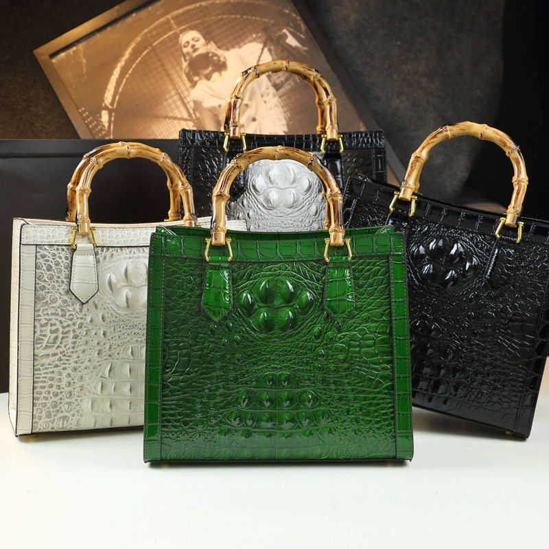 Thumbnail: Brand Genuine Leather Bamboo Women's Bag Crocodile Pattern Ladies Handbag Portab