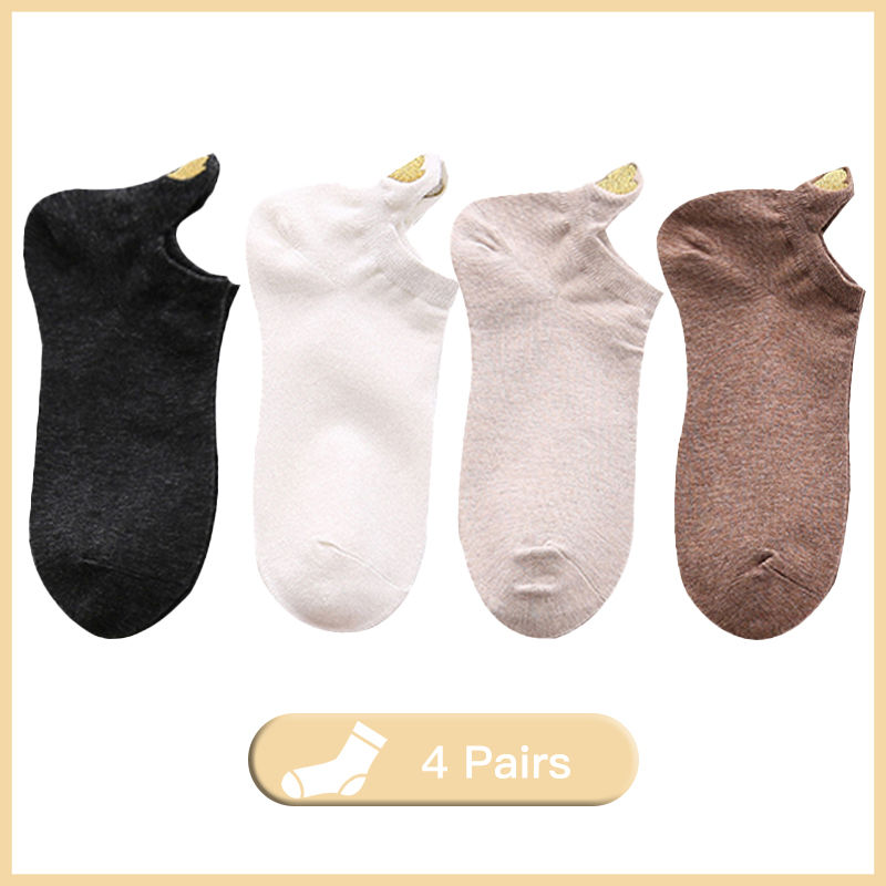 Thumbnail: 4 Pairs Lot Fashion Socks Women 2023 New Spring Cotton Color Novelty Girls Cute 