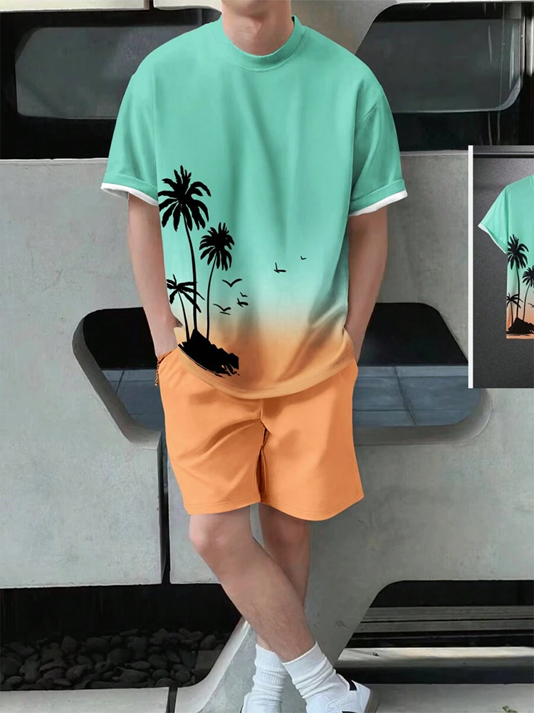 Thumbnail: Summer men's two-piece set Hawaii fashion casual men's T-shirt outdoor beach men