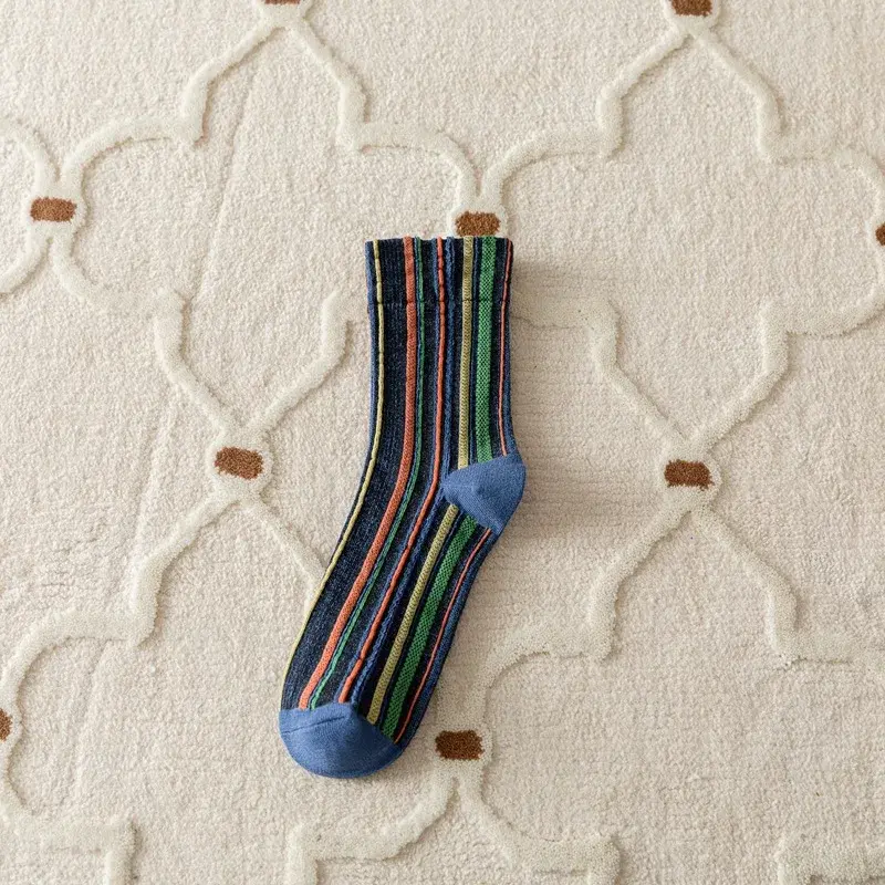 Thumbnail: Korean Style Women Socks Colorful Striped Harajuku Retro Vintage Streetwear Crew