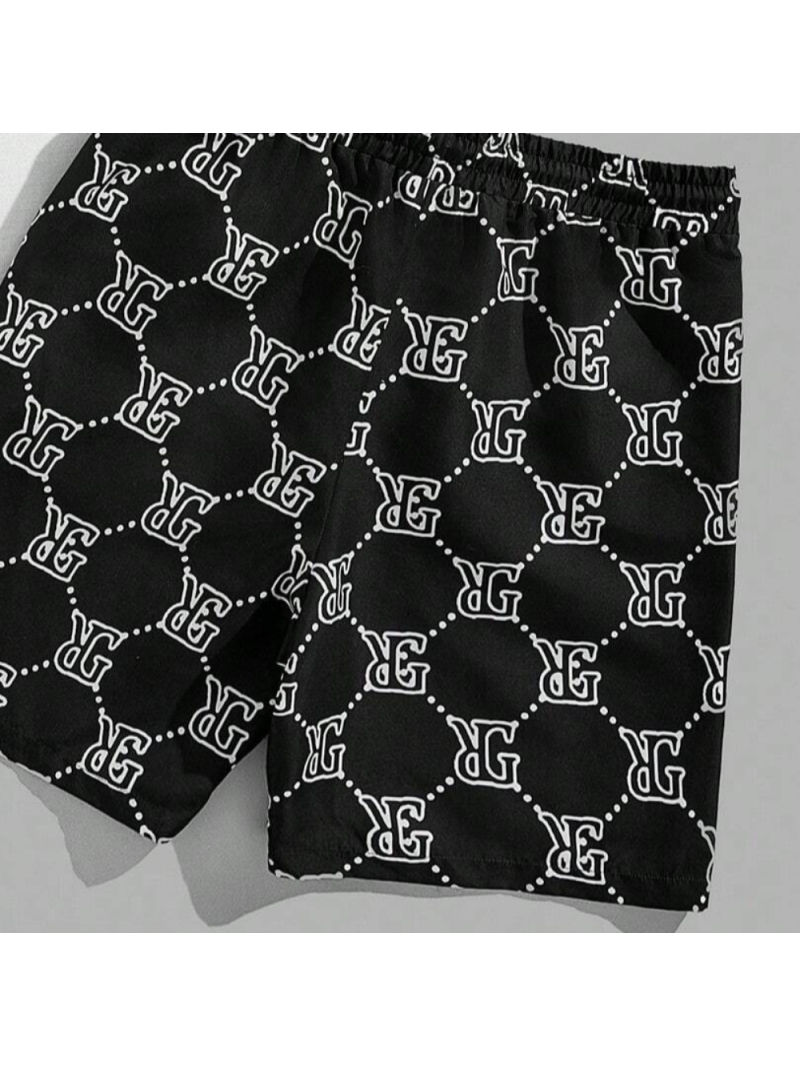 Thumbnail: Men's Suit Retro Fashion Letters Printed Round Neck T-shirt Shorts Suit Comforta