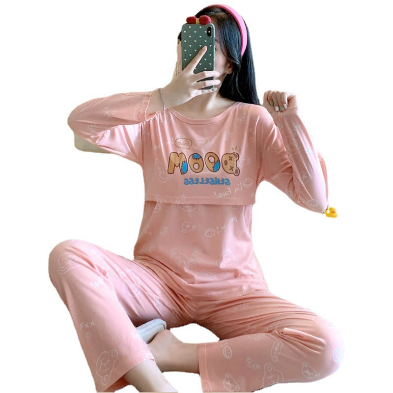 Thumbnail: Postpartum woman lactation pajamas set autumn nursing leisurewear cartoon pregna