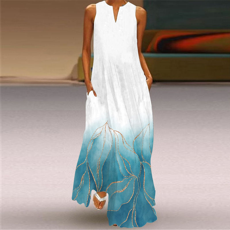 Thumbnail: Vintage Print Maxi Dress For Women Summer Loose Sleeveless Long Dresses Elegant 