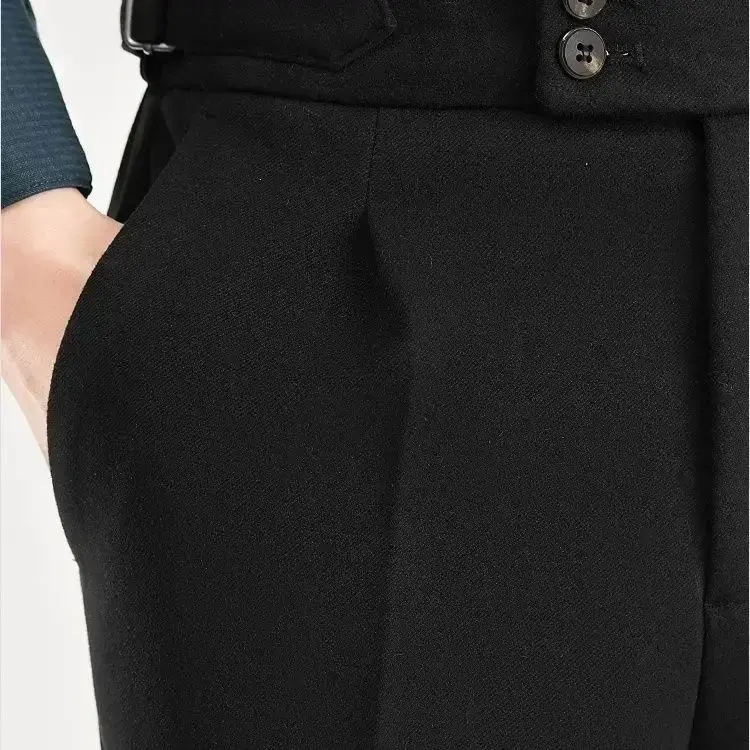 Thumbnail: 2024 Men's Autumn Winter Fashion High Waist Wool Trousers Male Tweed Casual Pock