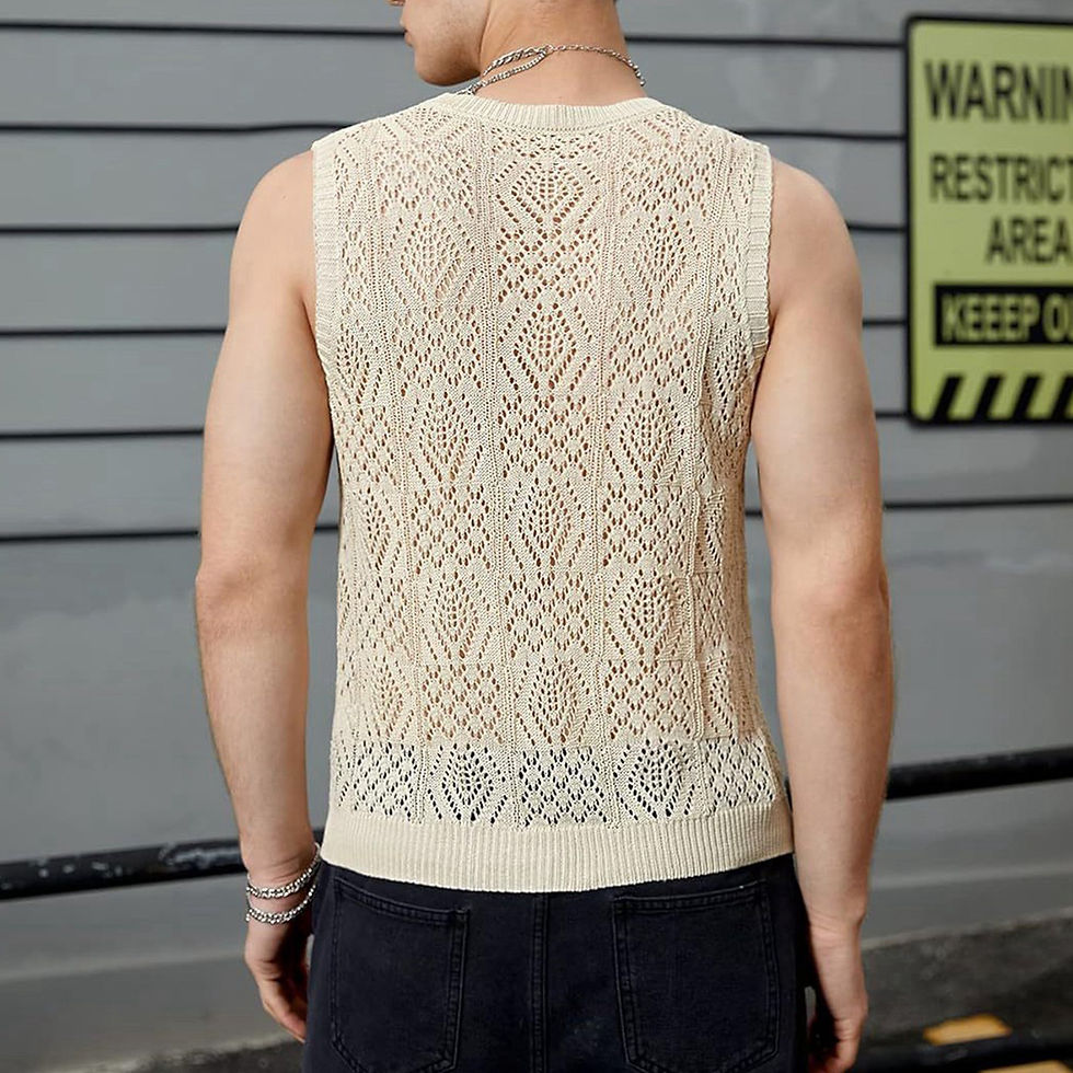 Thumbnail: Beach Tops For Men Men'S Knitted Hollowed Out Vest Crew Neck Sleeveless Male Clo