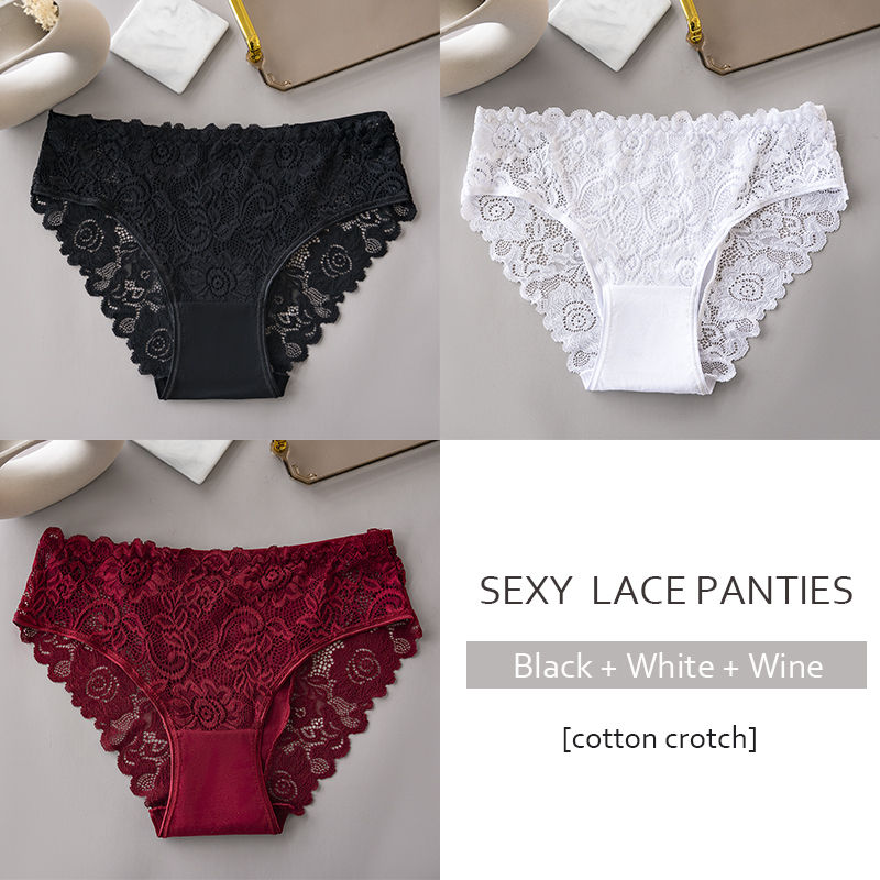 Thumbnail: 3PCS/Set Luxury Floral Embroidery Lace Panties Women Briefs Sexy Hollow Lingerie