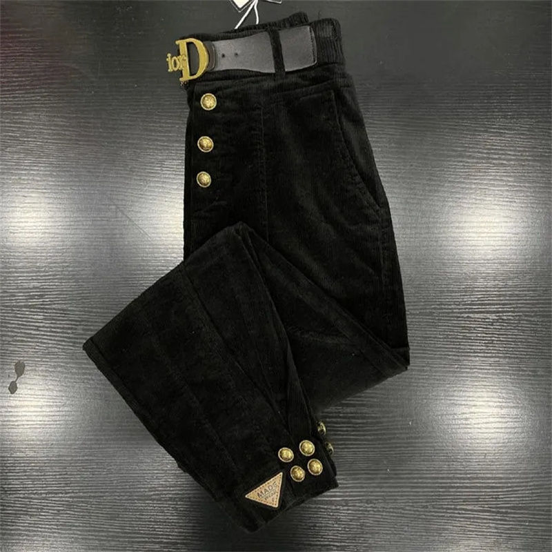 Thumbnail: Women Korean Warm Corduroy Harem Pants Ladies Loose Pants High waisted Bundle Fo