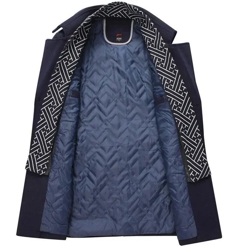 Thumbnail: Men's Woolen Coats Fashion Thicken Mid Length Trench Turn Down Collar Warm Outer