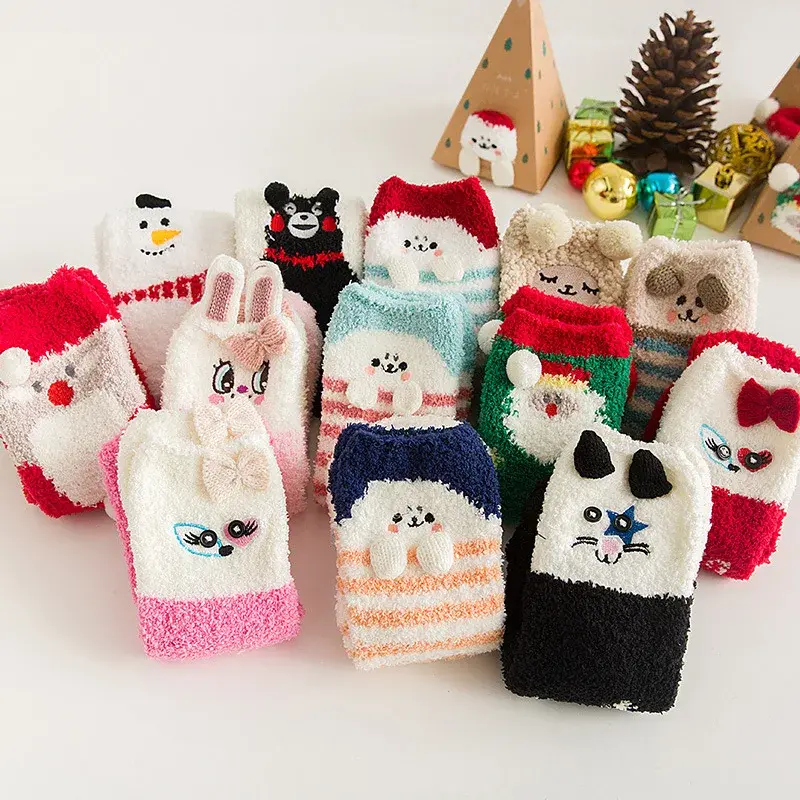 Thumbnail: 1 Pairs Box Christmas Socks Women Cute Thermal Fluffy Fuzzy Soft Velvet Thermo S