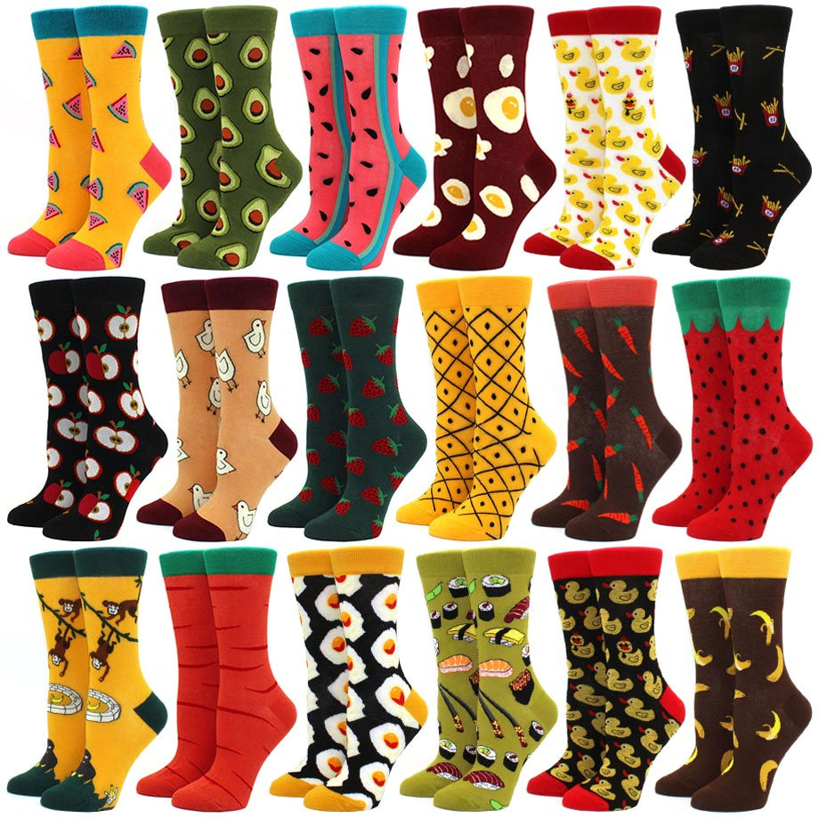Women Happy Funny Socks With Print Fruit food Art Cute Winter Socks With Avocado