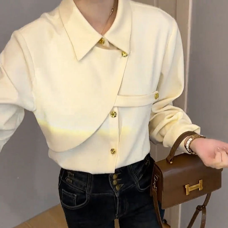 Thumbnail: Gidyq Elegant Women Solid Shirts Fashion Korean Designed Buttons Female Loose Bl