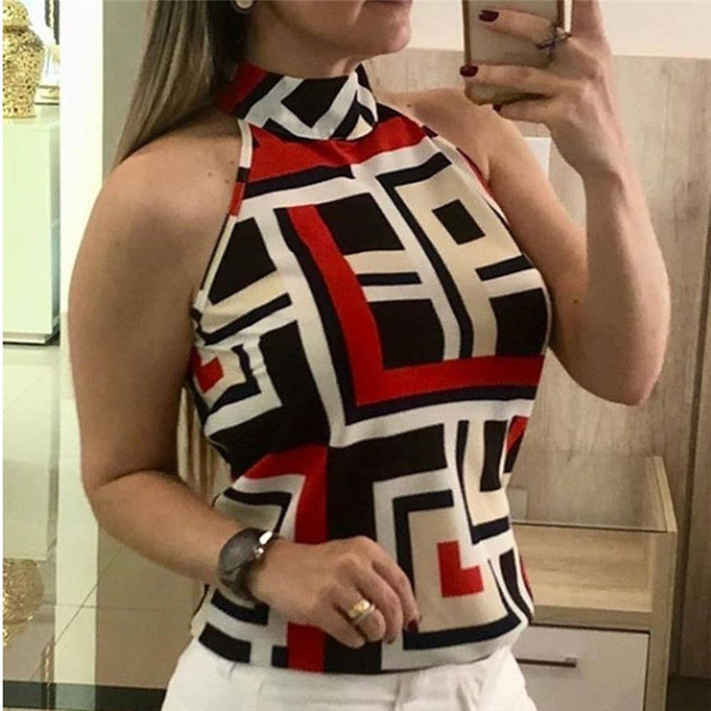 Thumbnail: 2019 Plus Size Women's Geometric Halter Vest Summer Fashion Sleeveless Tank Tops