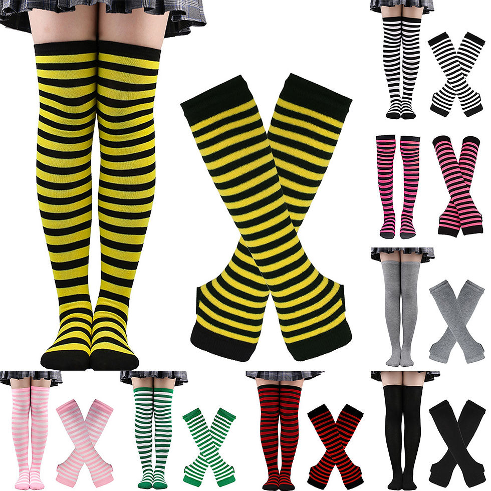 Thumbnail: 2Pair/set Gothic Punk Over Knee Long Stripe Socks Girl Arm Sleeve Gloves Thigh H