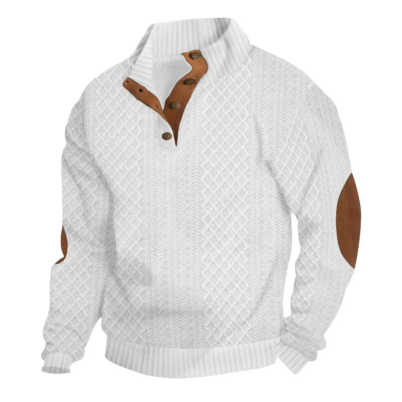 Thumbnail: Men's Fashion Pullover Jacquard Design O-neck Long Sleeve Top Casual Soft Sweats