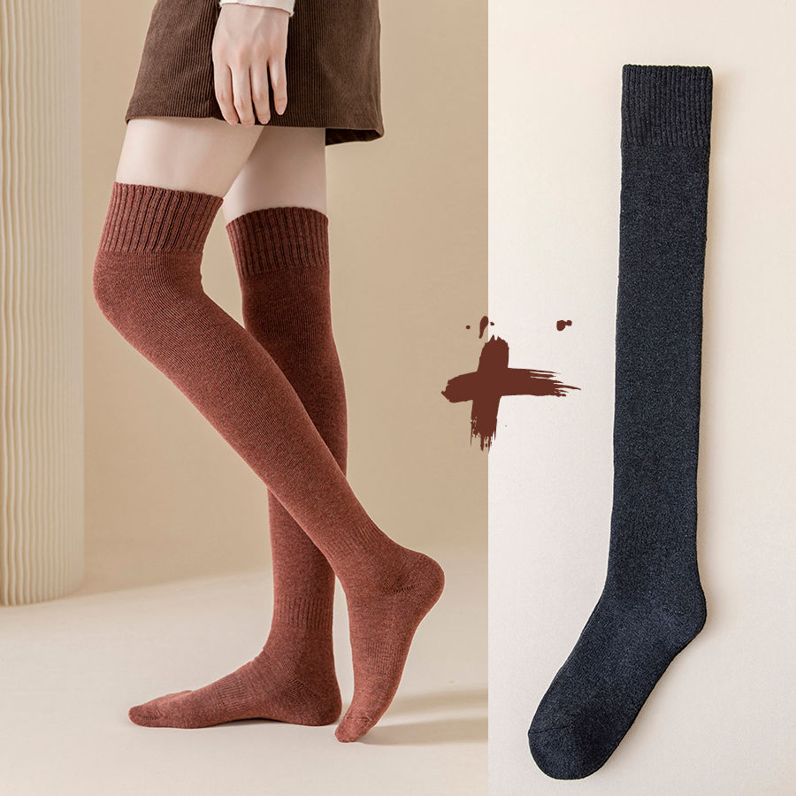 Thumbnail: 2 Pairs/Lot Winter Warm Thick Stockings Socks Women Over Knee High Hold Up Cotto