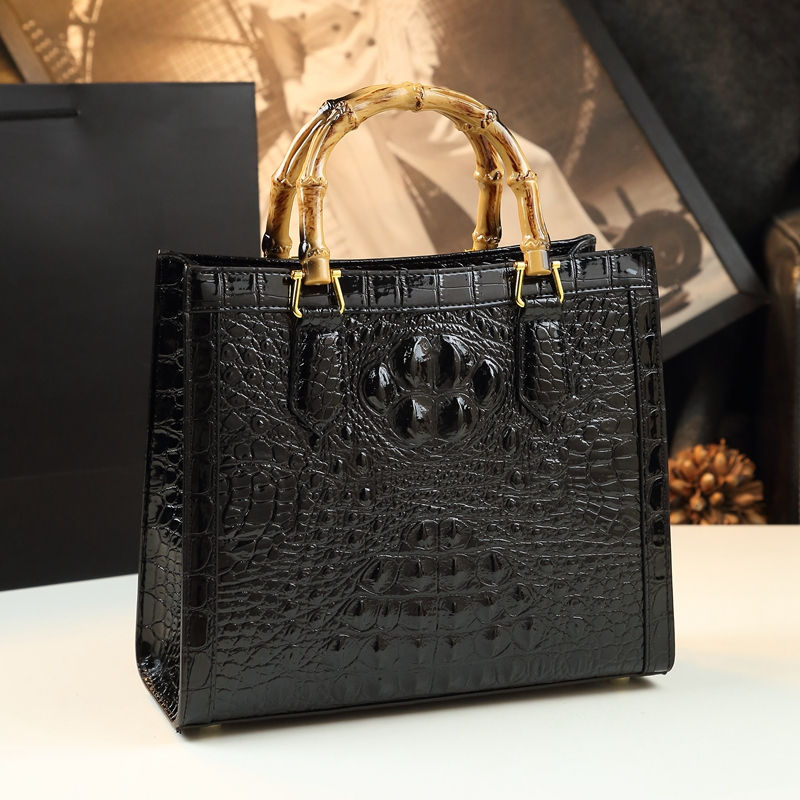 Thumbnail: Brand Genuine Leather Bamboo Women's Bag Crocodile Pattern Ladies Handbag Portab